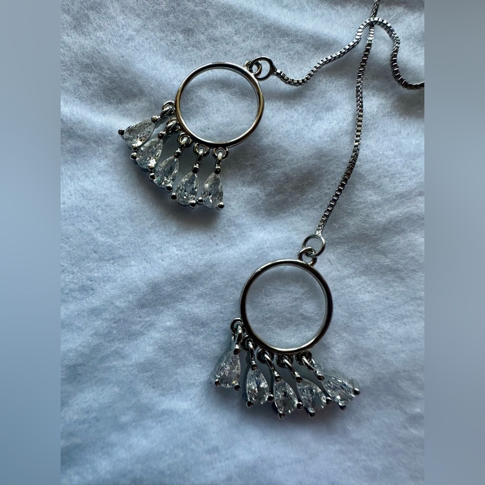 Silver Dangling Hoop Threader Earrings